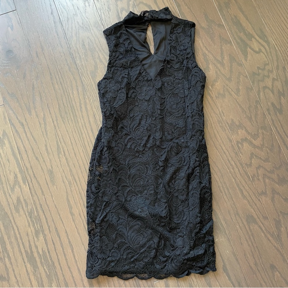 Black Lace V Neck Lace Dress - Size Small